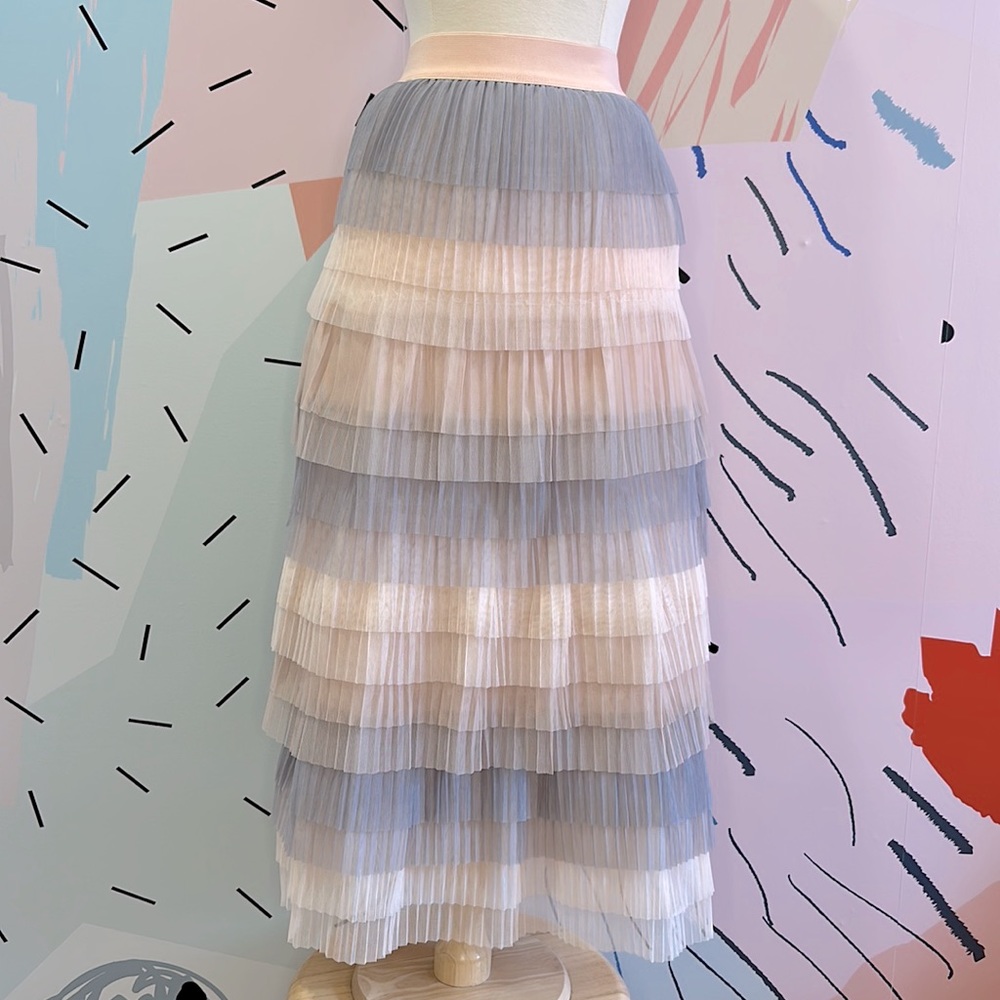 Anthropologie Eva Franco Ruffled Tiered Pleated Tulle Midi Skirt